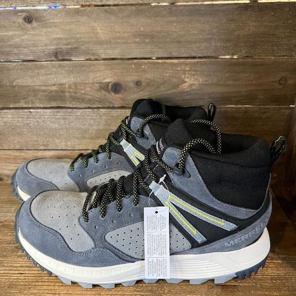 Mens Merrell Wildwood Mid Gray Leather Waterproof Hiking Boots Pick Size 11 - Picture 1 of 4